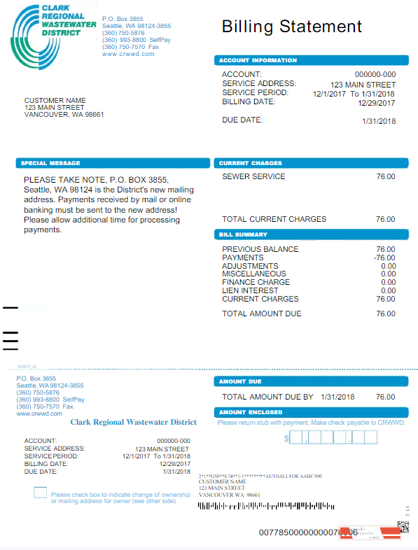 USA CRWWD utility bill Word and PDF template